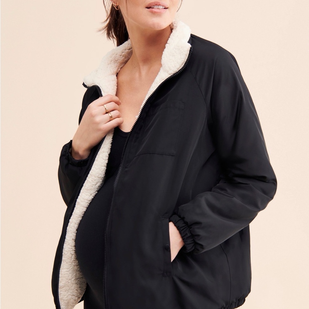 S Ingrid + Isabel Maternity Reversible Sherpa Jacket - Picture 3 of 11
